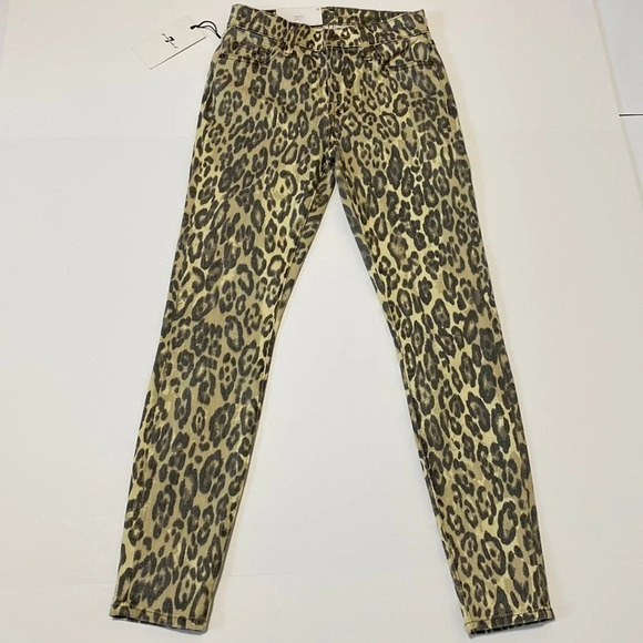 7 For All Mankind NWT Cheetah Print The Ankle Gwenevere Ankle Skinny Jeans 23 - Picture 2 of 5